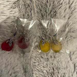 2 Pairs Ever Faith 925 Sterling Silver Chalcedony Crystal Teardrop Earrings